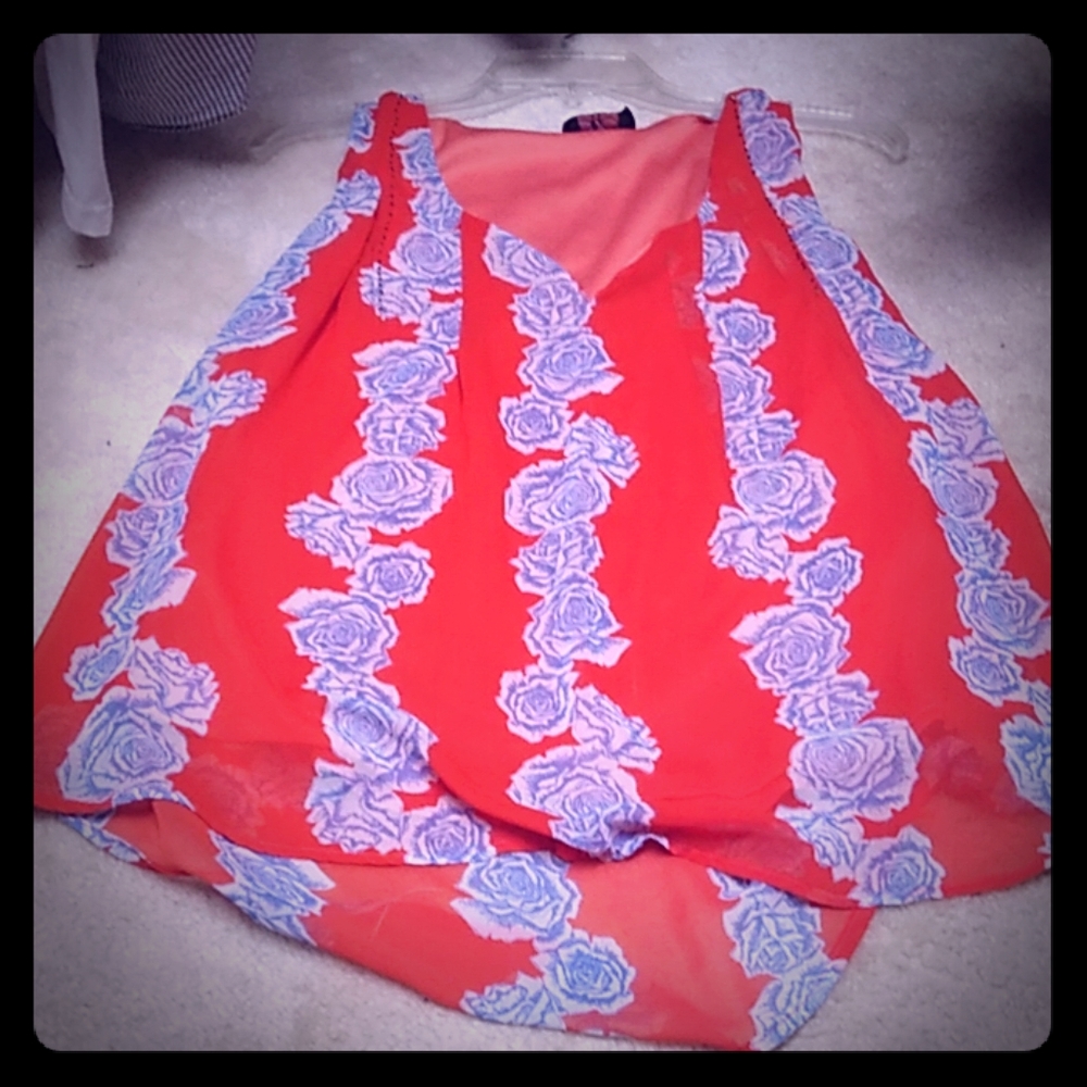 Cute flowy orange, blue and white dress tank
